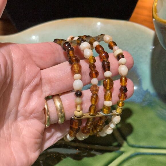 Handcrafted Genuine Gemstone & Glass Beaded Wired Wide Cuff Bracelet - Picture 3 of 3